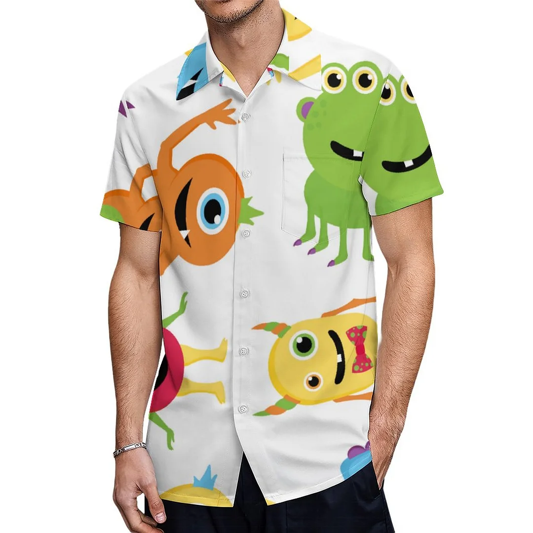 Cartoon Cute Colorful Little Monsters Hawaiian Shirt Mens Button Down Plus Size Tropical Hawaii Beach Shirts