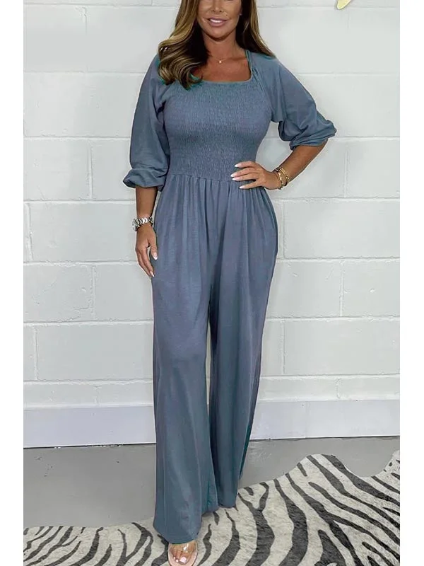 Style & Comfort for Mature Women Women Long Sleeve U-neck Jumpsuit