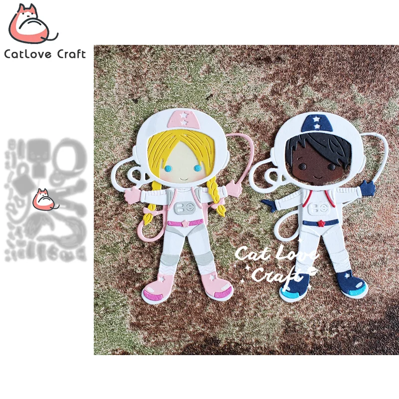 Oocharger Astronaut Boy Girl Metal Cutting Dies Scrapbooking Stencil Die Cuts Card Making DIY Craft Embossing New Dies For 2024