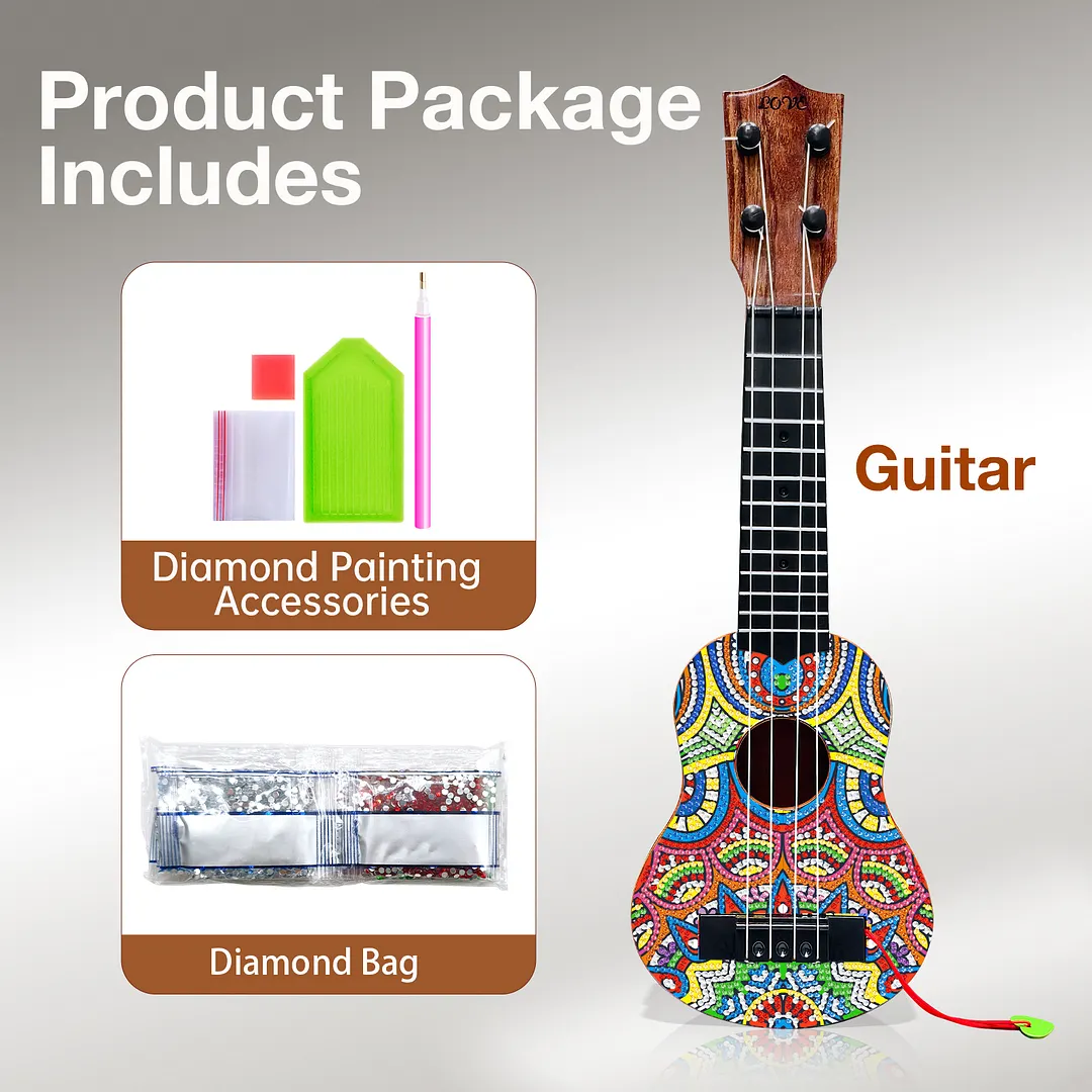 DIY Wooden Guitar Diamond Art Ornament Unique Gifts for Musicians (Mandala)