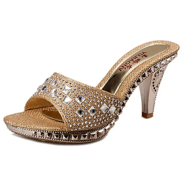 Zhungei 2024 Sandals Rhinestone Women Shoes Sexy High Heels Shoes Women Sandalias Gold Silver Women Slippers Heeled Sandals Sexy