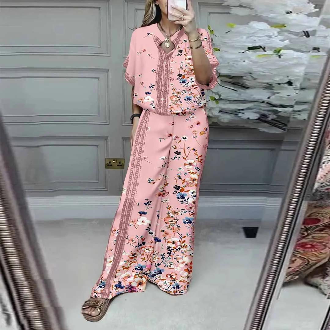 Fashionable Plus Size Short Sleeve Top And Wide Leg Pants Set
