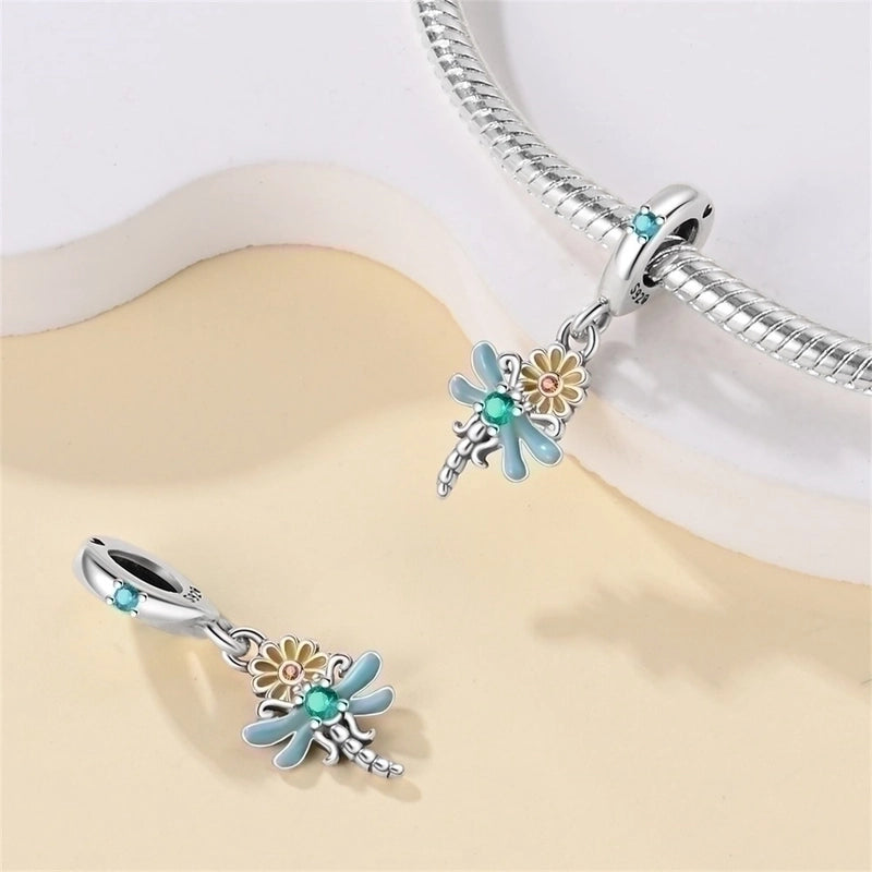 1 Piece Hole 4~4.9mm 925 Sterling Silver Zircon Insect Leaves Dragonfly Polished Pendant Jewelry Accessories