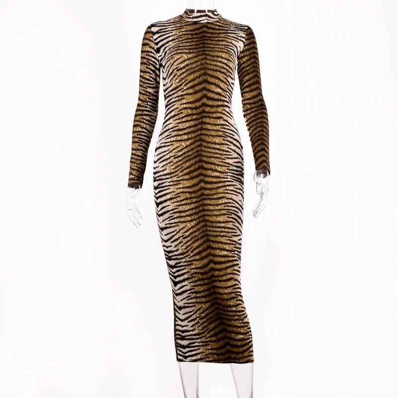 Dulzura 2019 autumn winter women midi dress party bodycon festival tiger leopard animal print sexy plus size office clothes
