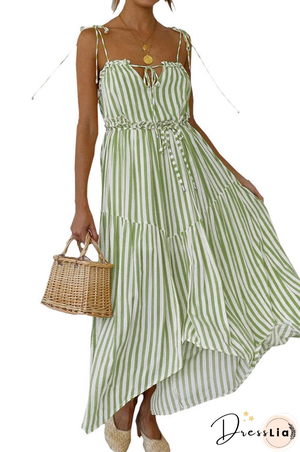 Striped Backless Lace-up Vacation Maxi Dress