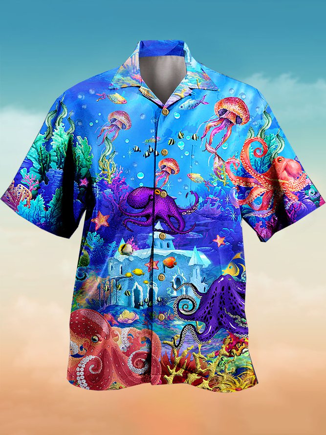 Men's Cuban Collar Mysterious Underwater World Hawaiian Shirt PLUSCLOTHESMAN