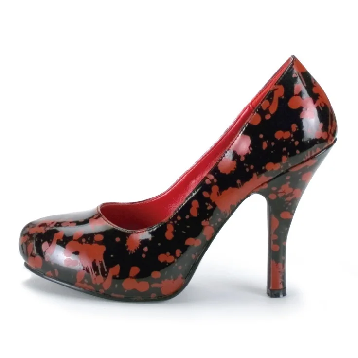 Women's Vampire Black and Red Floral Heels Low Cut Upper Pumps |FSJ Shoes