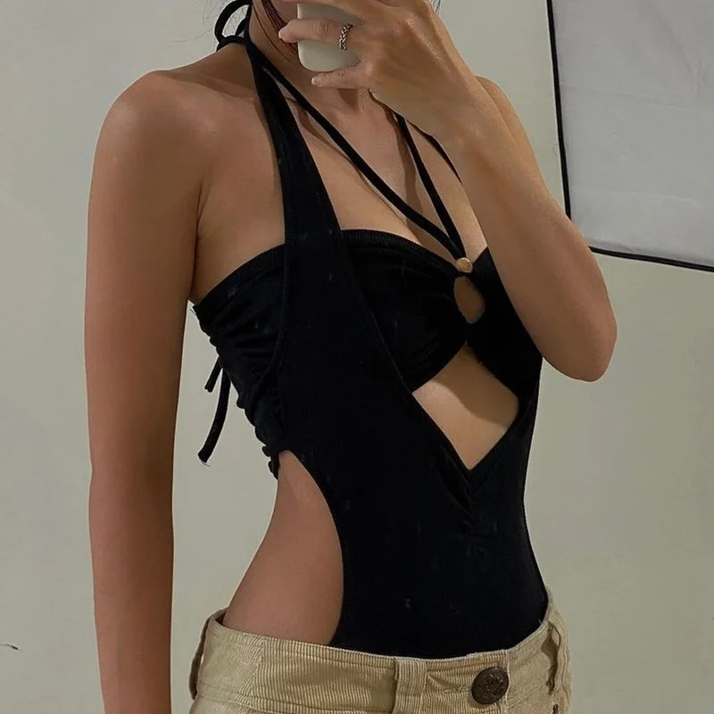 Brownm Brownm Popular Sexy Metal Decoration Hollow Wrapped Chest Hanging Neck Band Suit