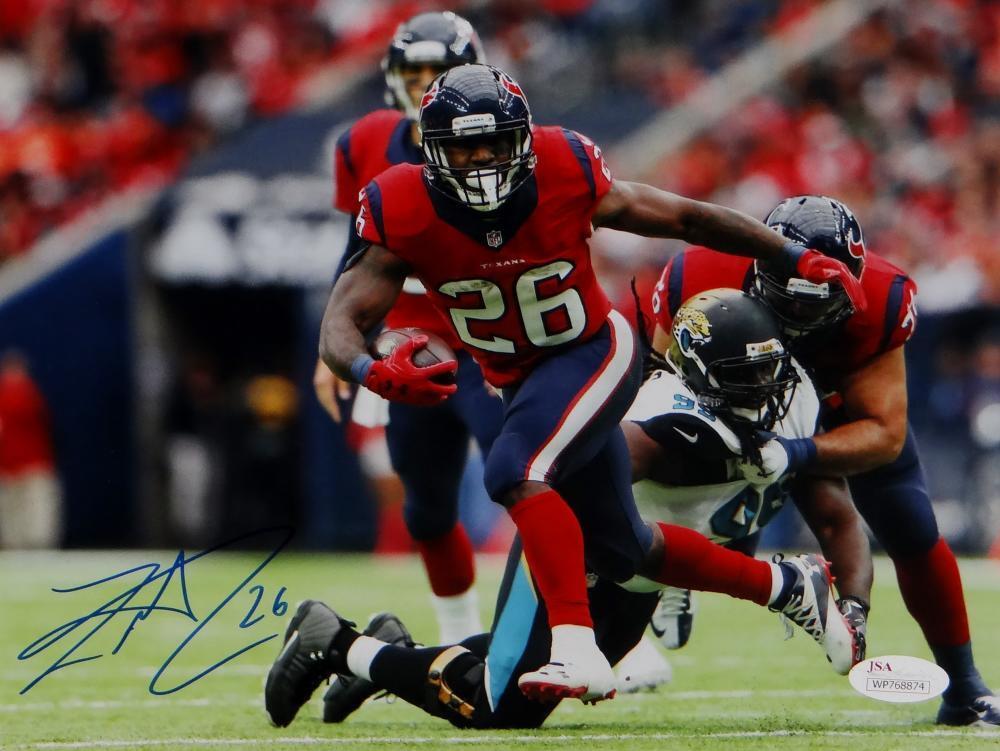 Lamar Miller Signed Houston Texans 8x10 Battle Red Jersey Photo Poster painting- JSA W Auth *Blu