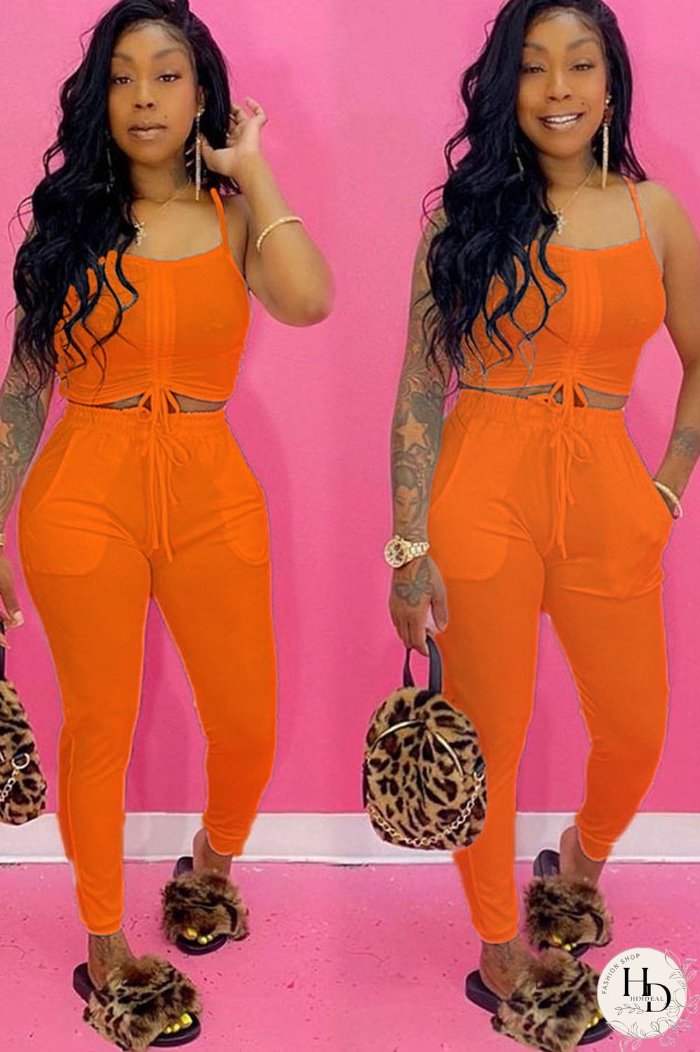 Yellow Cotton Fashion Casual Solid Two Piece Suits pencil Sleeveless Two Pieces