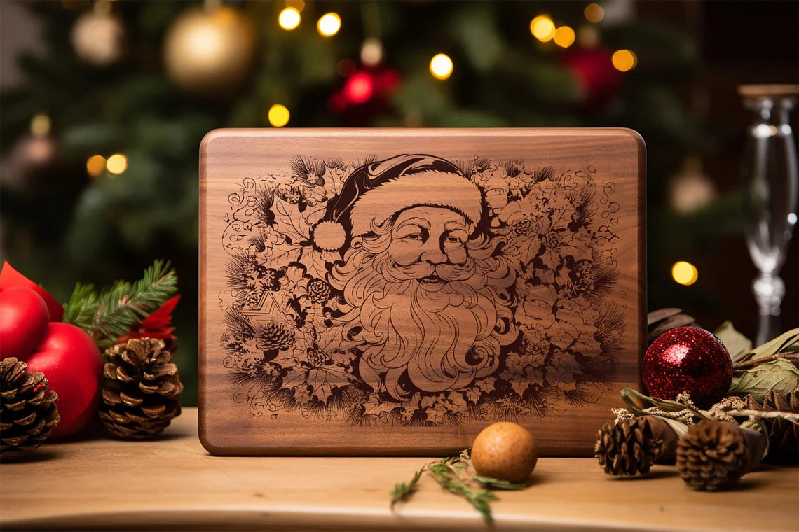 Christmas Santa Digital Laser Engraved Files SVG Charcuterie board, Cutting Chopping Board, T-shirt, Vector, Kitchen Decor, Gift