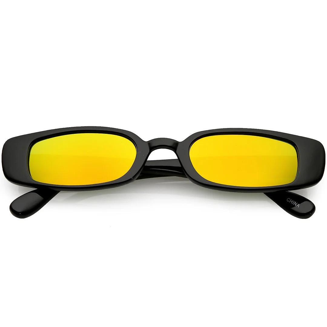 Extreme Thin Small Rectangle glasses Mirrored Lens 49mm