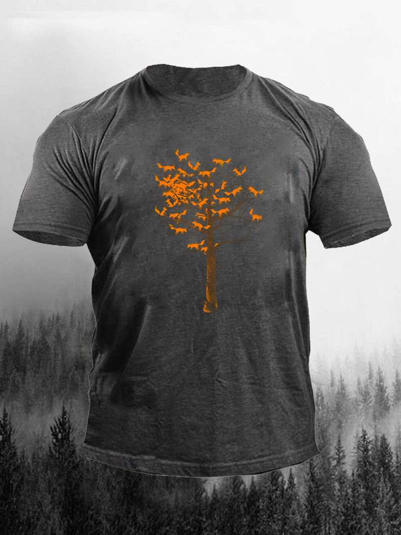 Men's Short-sleeve T-shirt With Tree Of Fox Printed 