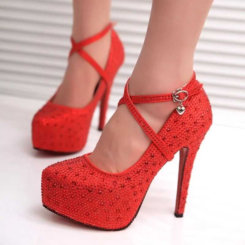 Crystal Pumps Women Shoes Platform High Heels Wedding Shoes Bride Red Silver Platform High Heels Ladies Shoes Woman Sandals 2020 118