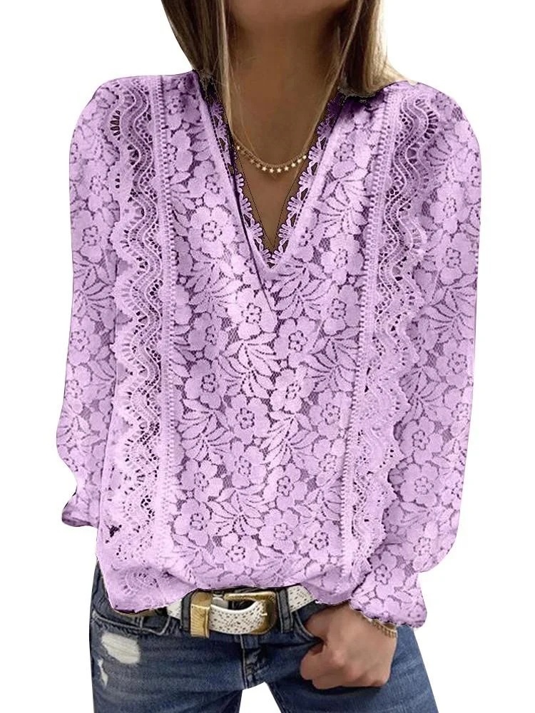 Plus Size Loose Women For Blouses 2022 New O Neck Long Sleeve Elegant Chic Ladies Lace Shirt Tops Fashion Casual Women Blouse