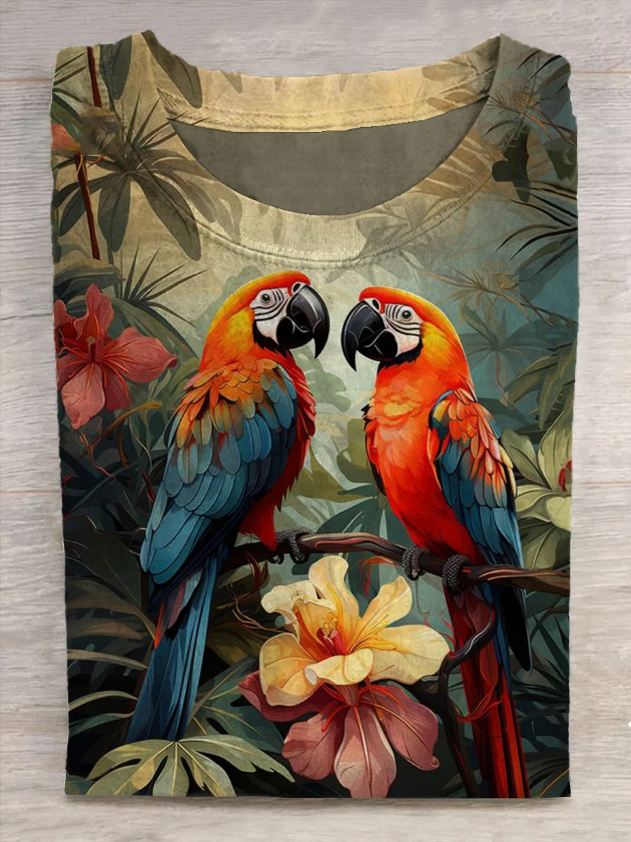 Unisex Valentine's Day Parrot Abstract Print T-Shirt