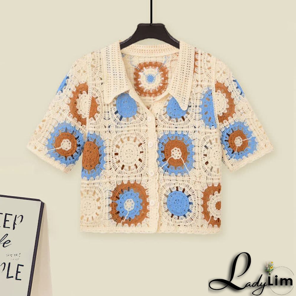 Crochet Hollow T-Shirt Fringed Split Denim Pants Two Pieces Set