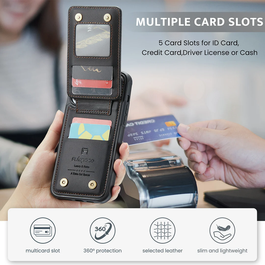 Double magnetic buckle flip up and down card case is suitable for iPhone series card back case