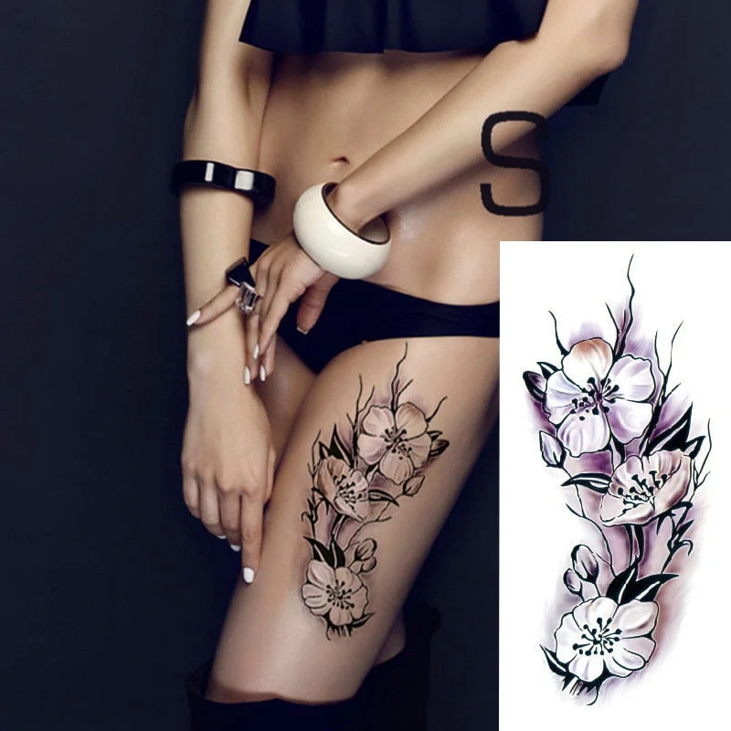 1 Piece Temporary Tattoo Sticker Colorful Peach Blossom Design Women Shoulder Body Art Water Transfer Tattoo Sticker Fashion