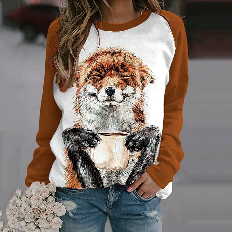 Fox Coffee Art Graphic Comfy Sweatshirt