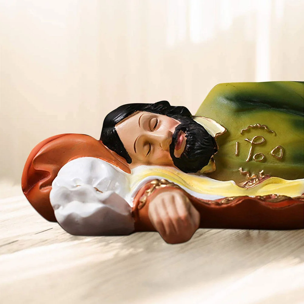 Saint Joseph Sleeping Statue Resin Figurine Christian Yard Desktop Decor