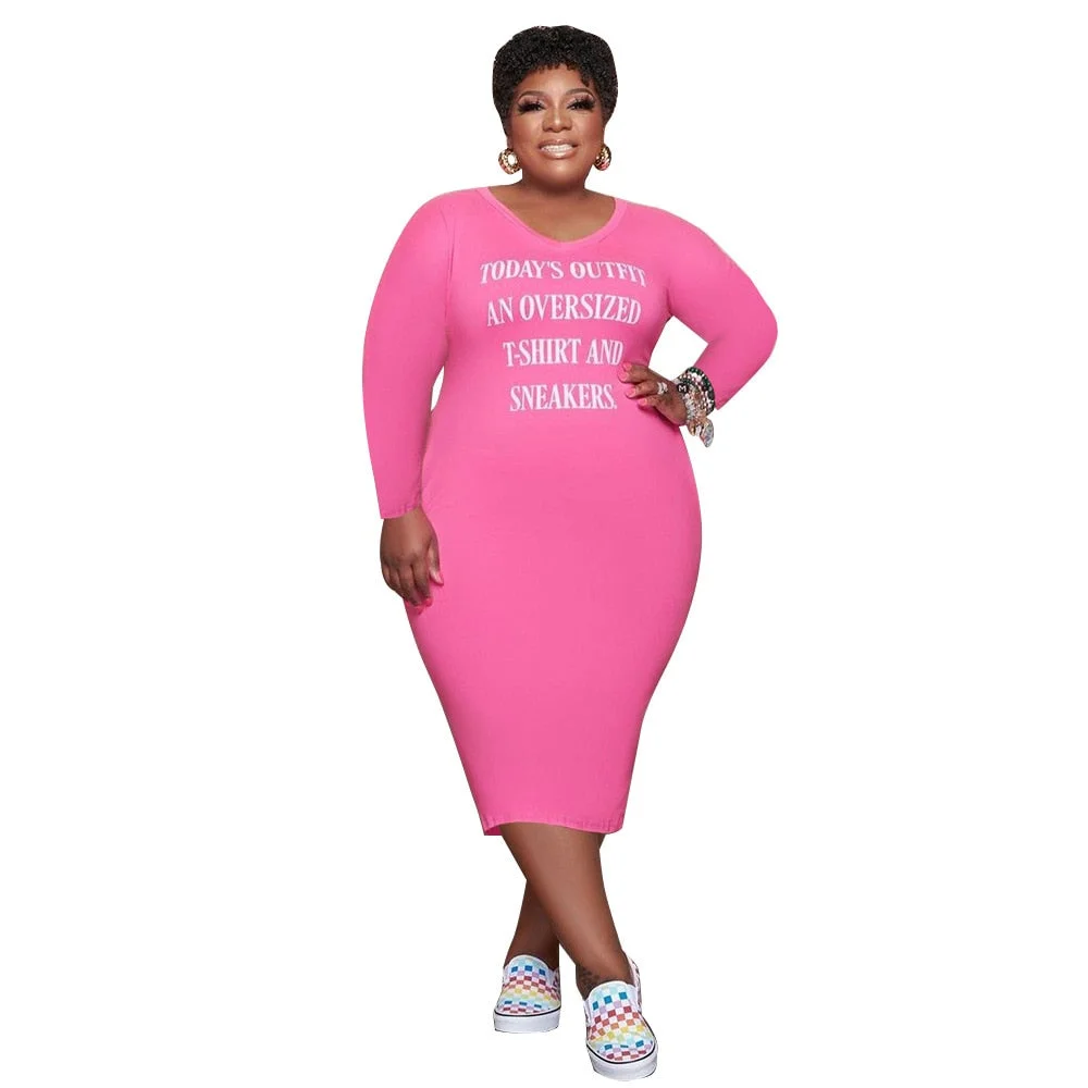 Plus Size Dress 5xl Letter Casual Long Sleeve Pockets Women Elegant Tracksuit Fall Clothing Jogging Suit Wholesale Dropshipping