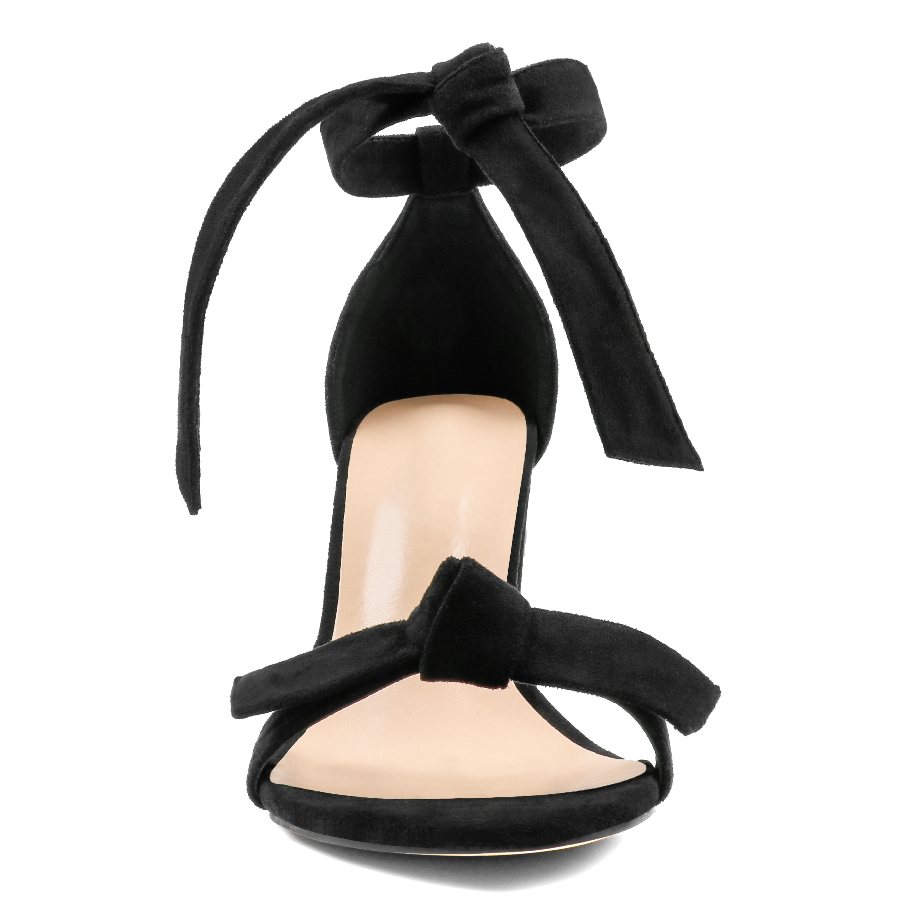 90mm Women's Bowknot Ankle Strap Pumps Block Heel Dress Party Suede Sandals Summer Shoes-MERUMOTE