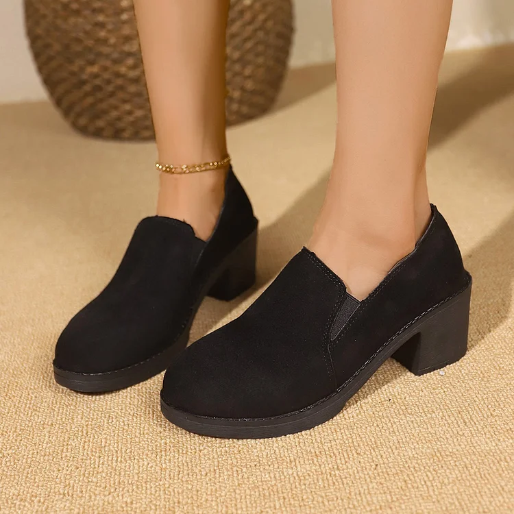 Chunky Heel Women's Suede Low-Heel Shoes Radinnoo.com