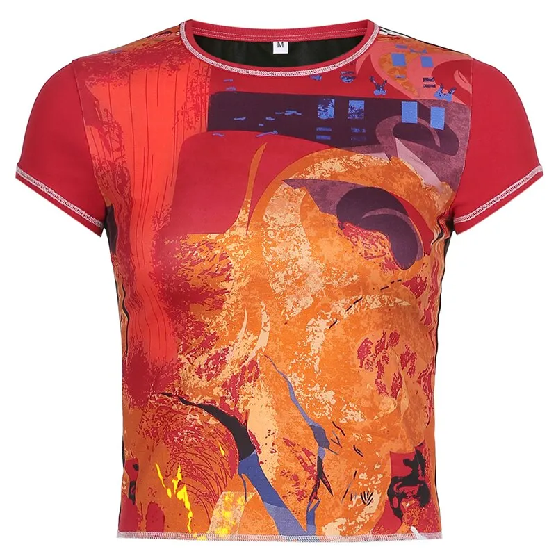 HEYounGIRL Printed Harajuku Short Sleeve Crop Top T Shirt Fashion Summer Hip Hop Basic T-shirt Women Casual  90s Streetwear