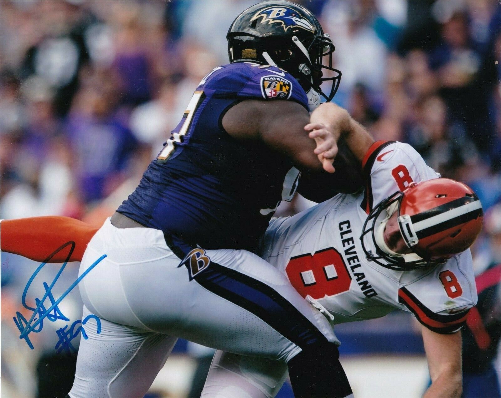 MICHAEL PIERCE BALTIMORE RAVENS ACTION SIGNED 8X10