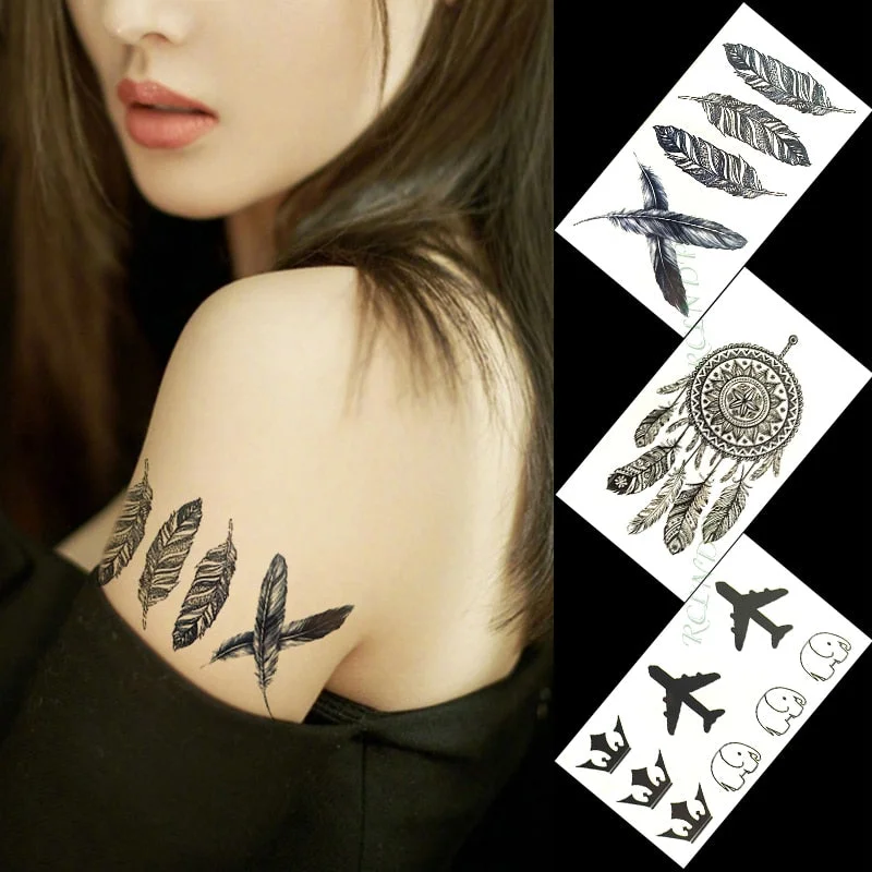 Waterproof Temporary Tattoo Sticker mandala henna bird feather body art tatto flash tatoo fake tattoos for girl women men 4