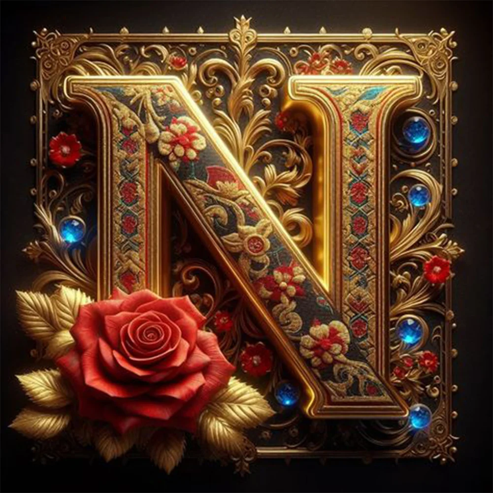 Diamond Painting - Full Round Drill - Letter N(Canvas|30*30cm)
