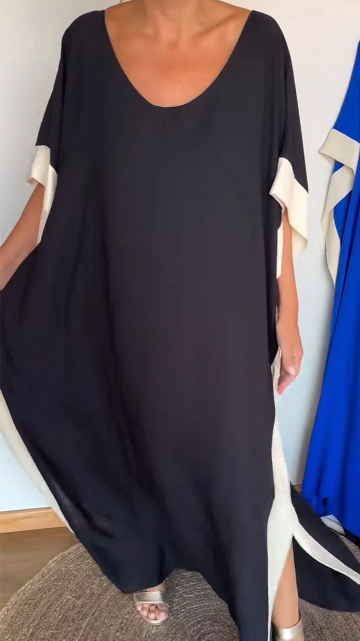 Women's Large V-neck Color-block Loose Casual Dress