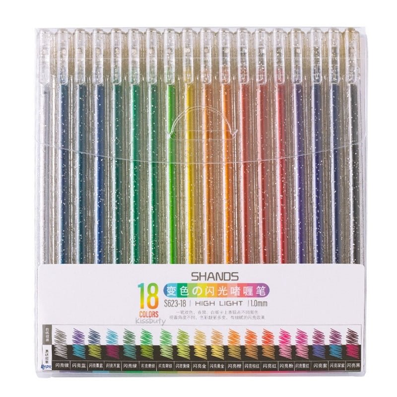 18Pcs/set Kawaii 1.0mm Glitter Gel Pen Color Changing Flash Marker Drawing Pen Highlighter For Girl Kids School Cute Stationery