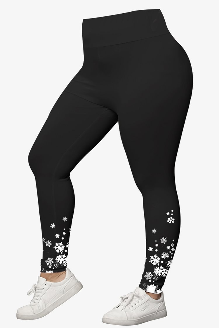 Flycurvy Plus Size Christmas Black Snowflake Print Legging  flycurvy [product_label]