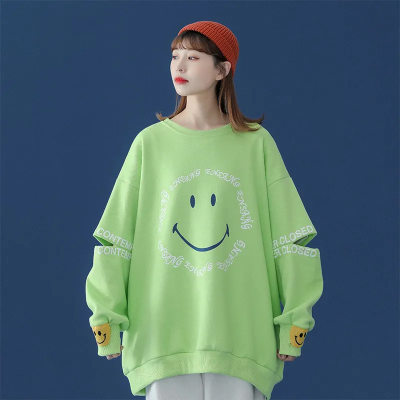 Smiley Letters Print Loose Sweatshirt