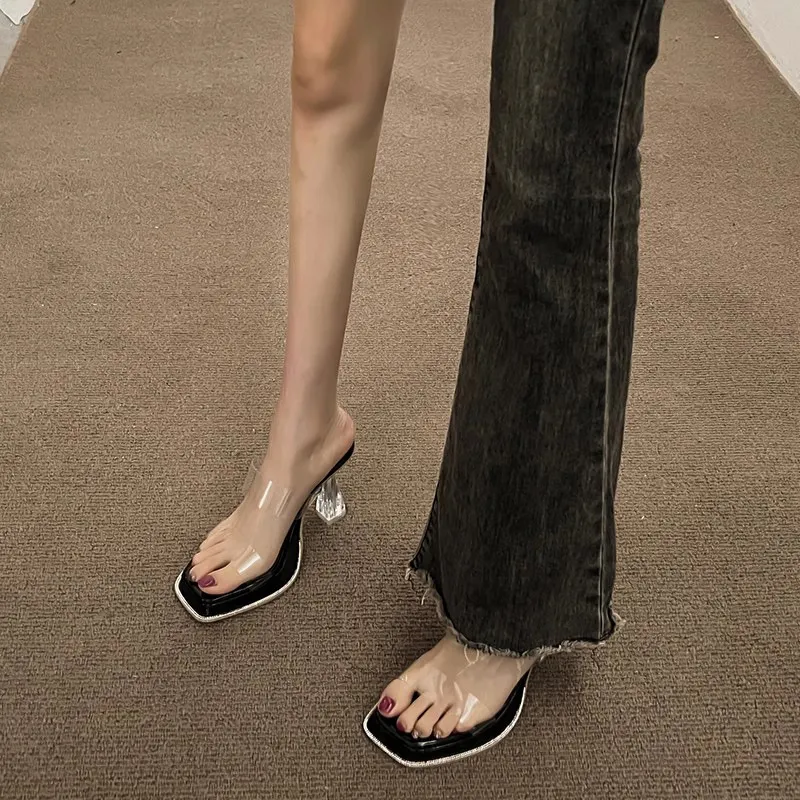 Breakj Breakj Heel High-Heeled Women's Beautiful Sandals French Style Sister 2025 Summer New Black Slippers Transparent Cool Drag Not Tired Feet