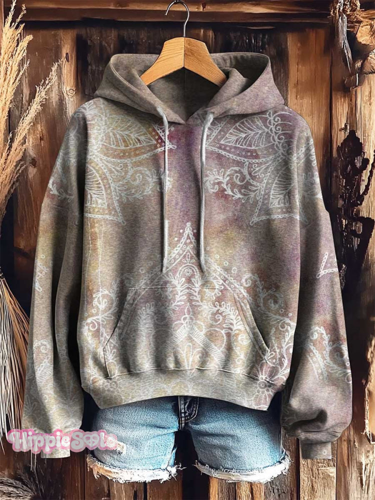 Ethnic Pattern Art Print Casual Hoodie Multicolor / S
