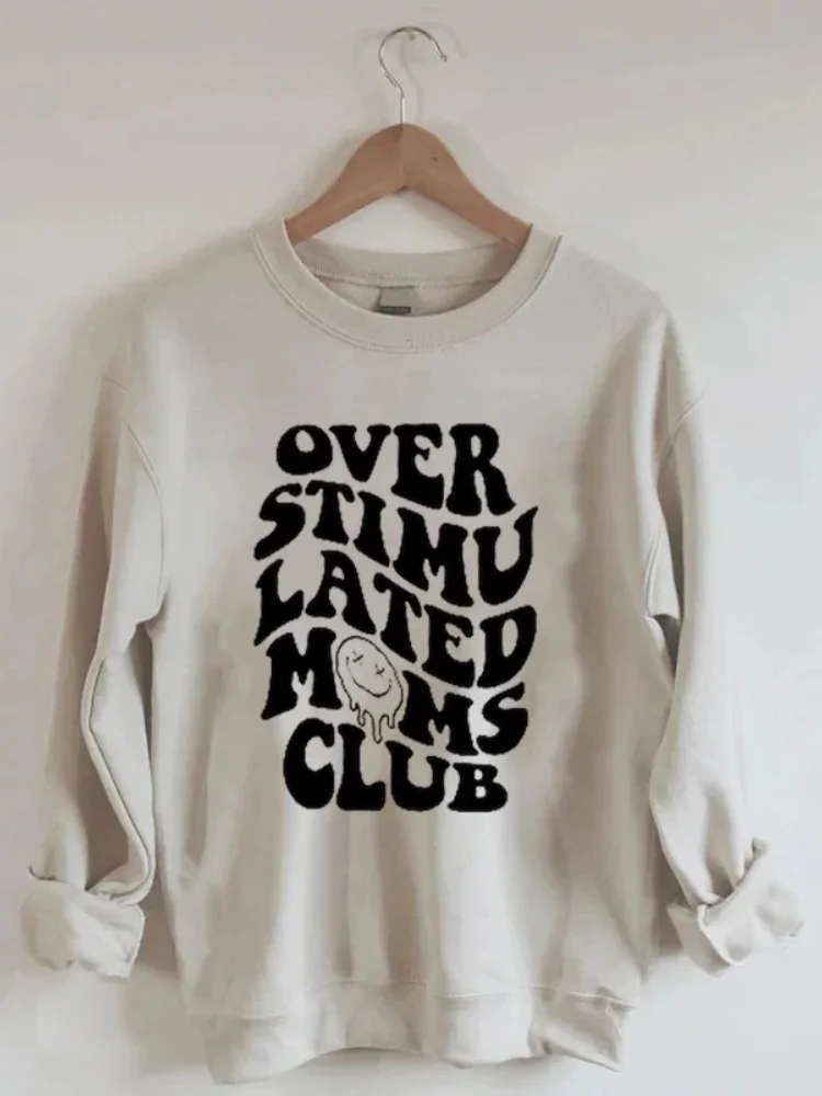 Comstylish Overstimulated Moms Club Print Cozy Loose Sweatshirt