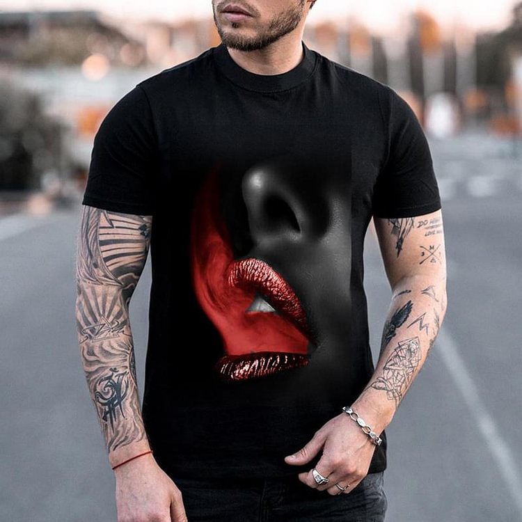 Men's lip print short sleeves T-shirt