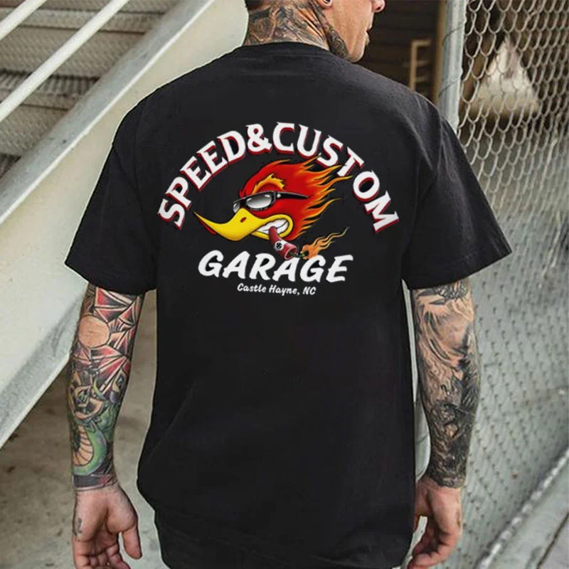 SPEED & CUSTOM GARAGE Hot Rod Bird Black Print T-shirt