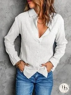 Women's Striped V-Neck Denim Shirt