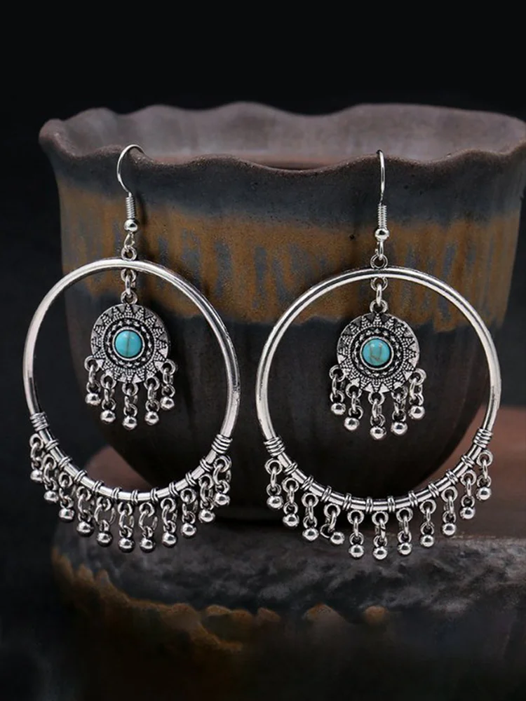 Boho Retro Geometric Circle Drop Earrings