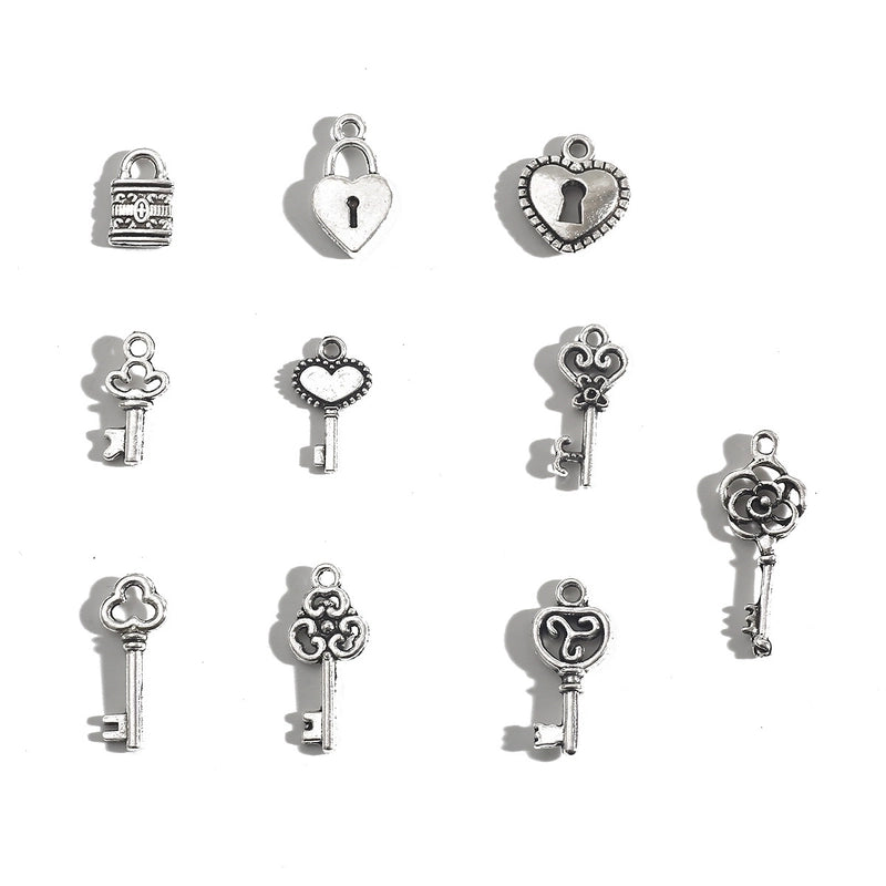20 PCS/Package A Pack Of 30 Alloy Heart Shape Key Lock Pendant