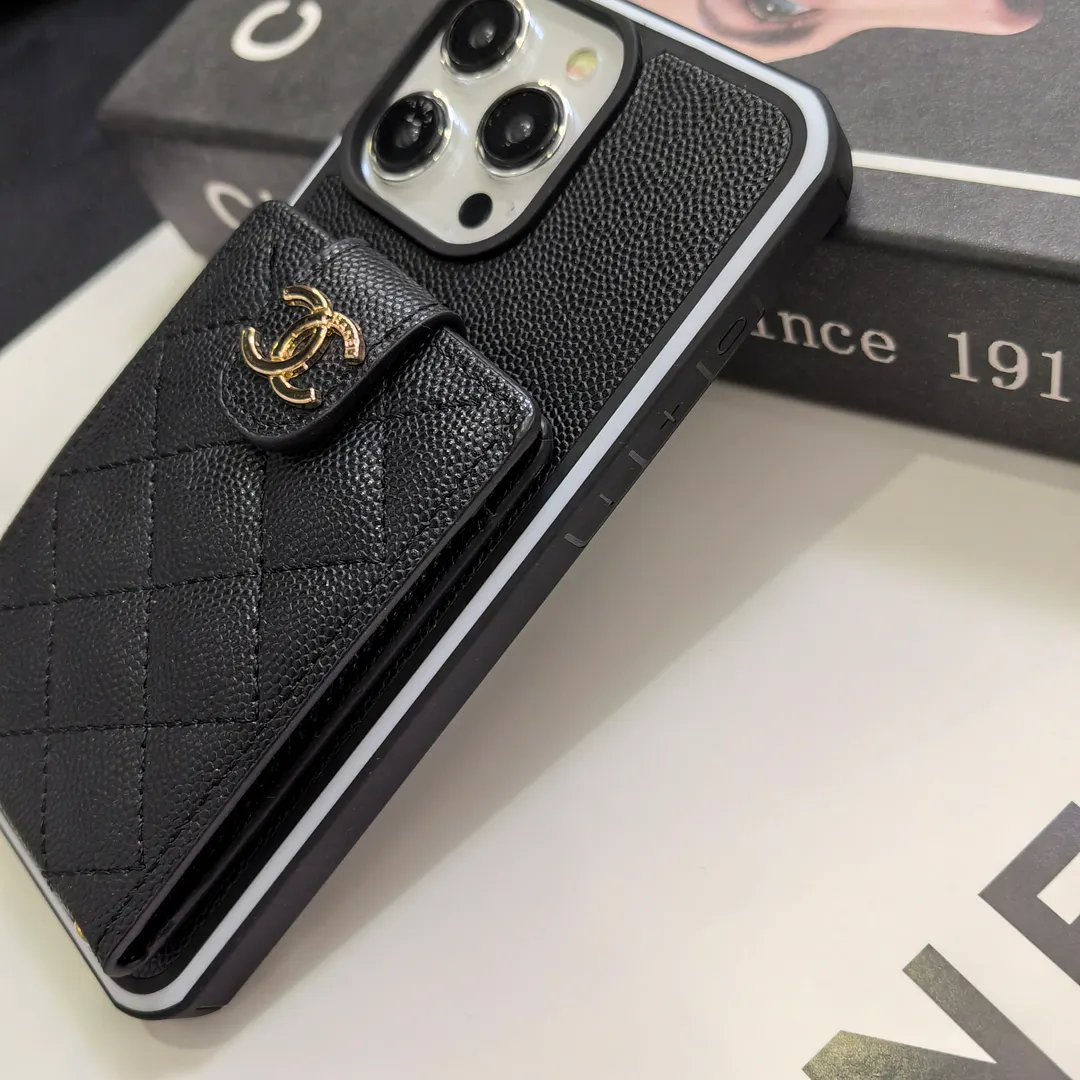 Luxurious Lambskin Chanel Button Card Holder iPhone Case Crossbody
