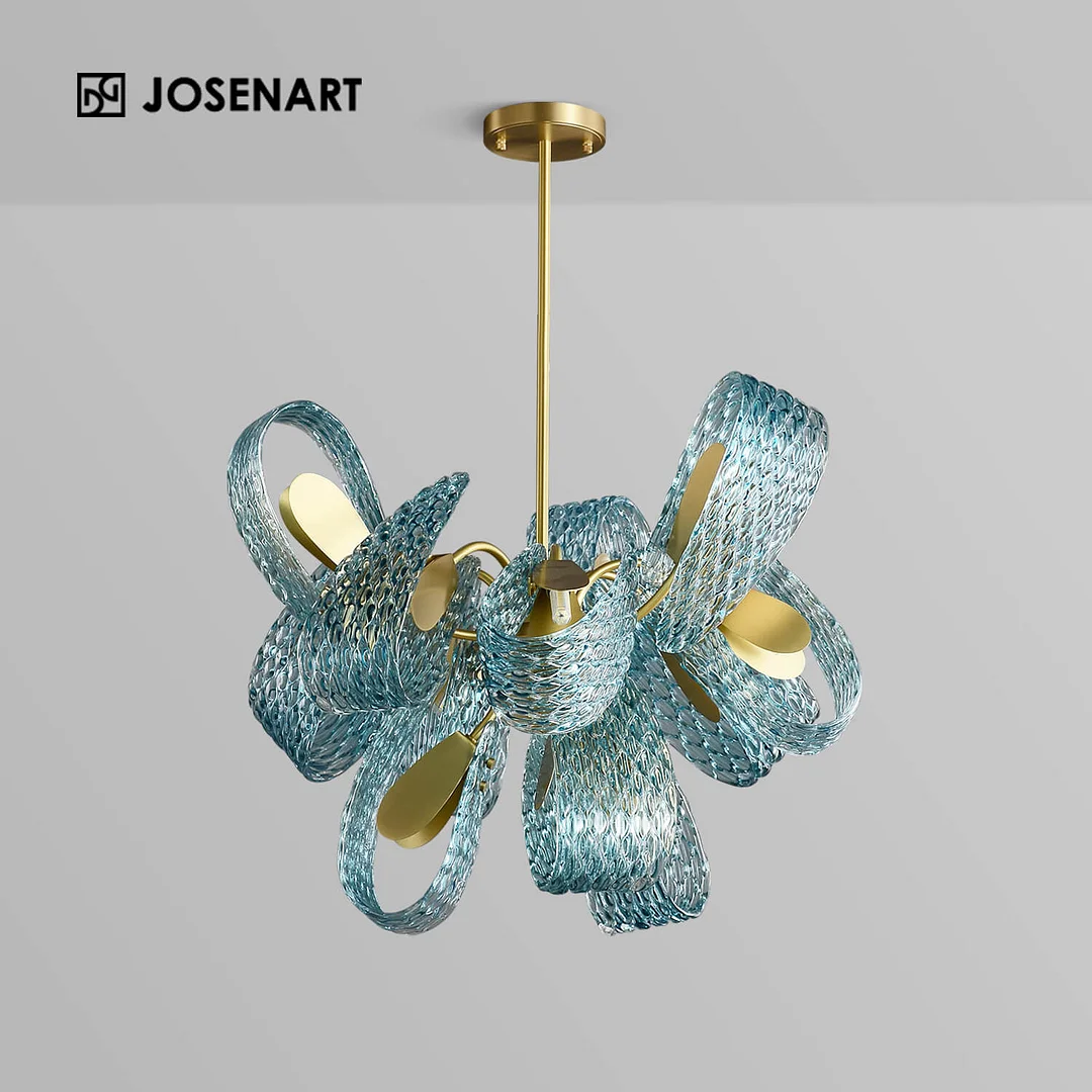 Modern Blue Flower Cluster Glass Chandelier JOSENART Josenart