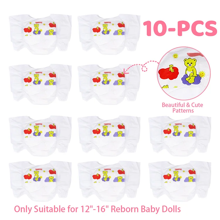 12"-16" Silicone Baby Washable Reusable 10-Pcs Diapers Panties