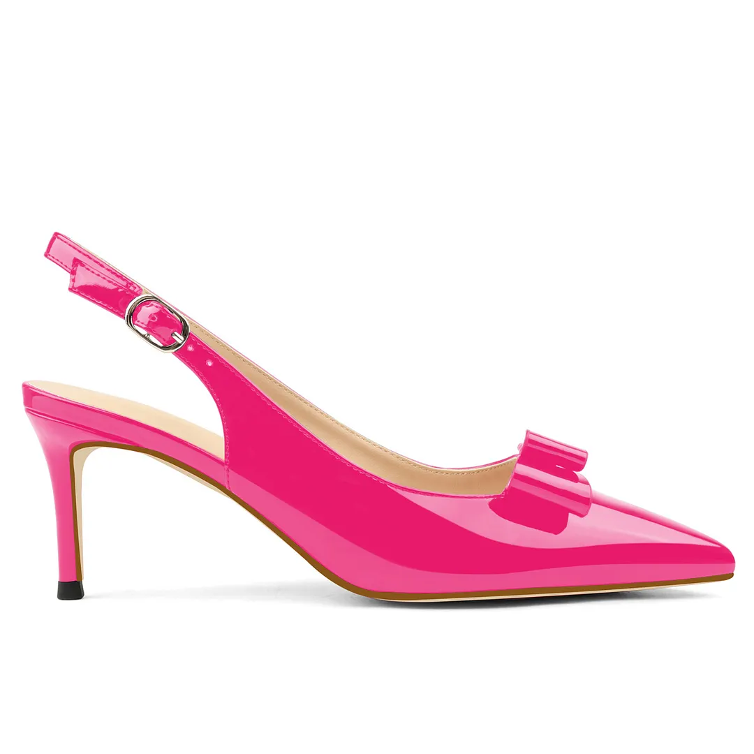 65mm Women's Kitten Stillettos Pointed Toe With Bows Slingback  Prom Sandals Shoes-vocosishoes