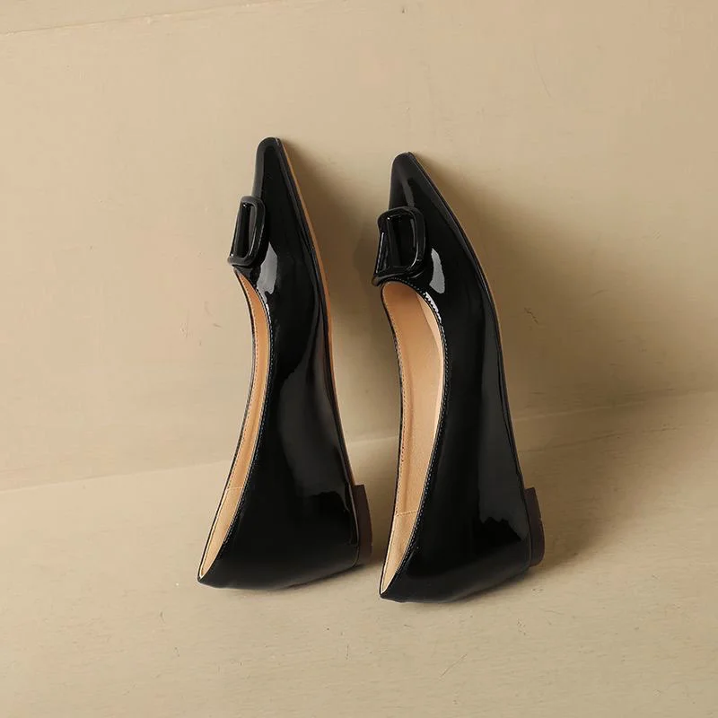 Breakj Breakj Sharp Head Soft Soles In The Increase Single Shoes Spring And Autumn Leather Bare Light Flat Commuting V Buckle Temperament Women's Shoes