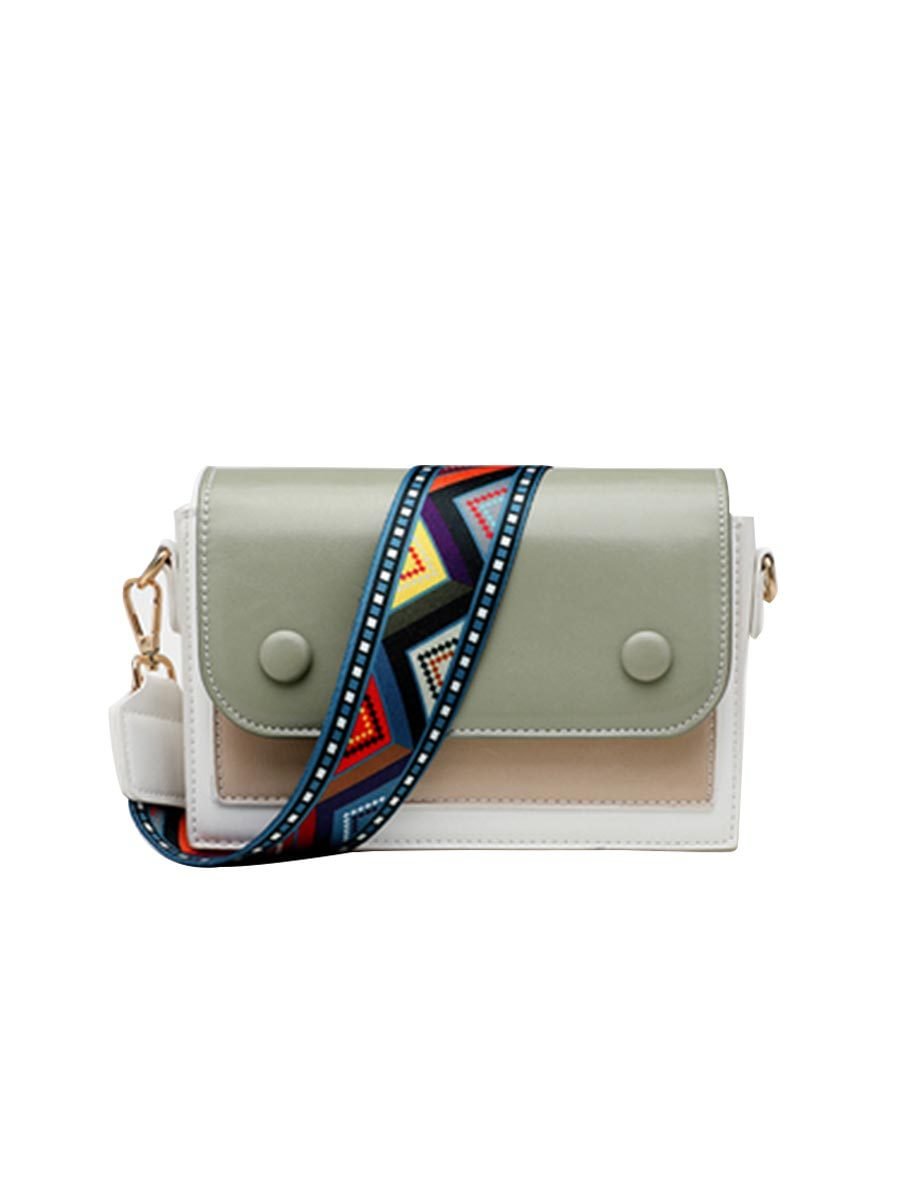 Pu Leather Colorful Wide Strap Crossbody Bag